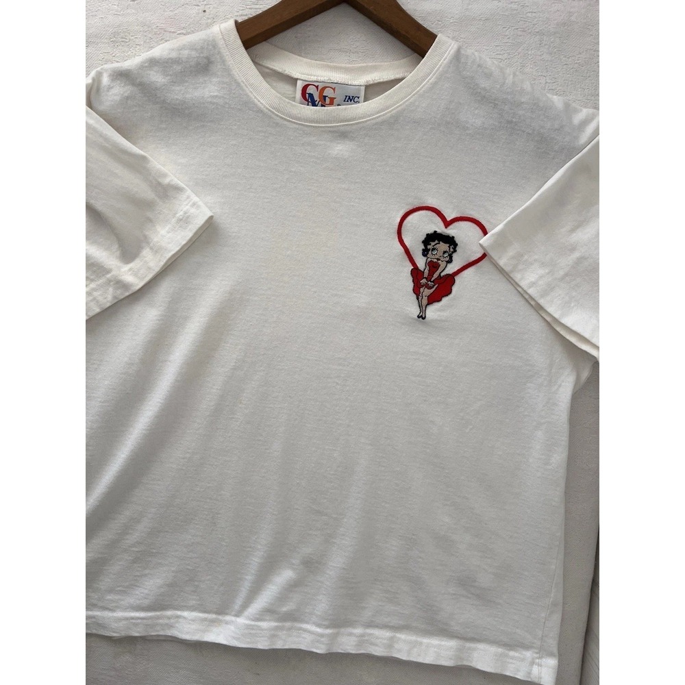 Vintage Betty Boop Cropped Graphic Tee Rare Crop Top T-shirt Embroidered Lg